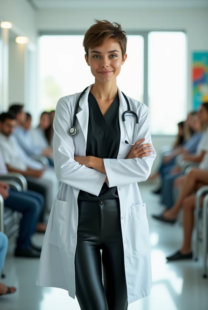 Doctor girl in latex leggings 
