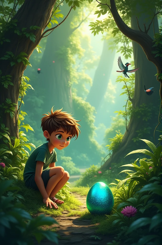 A boy found a dragon egg in the jungle