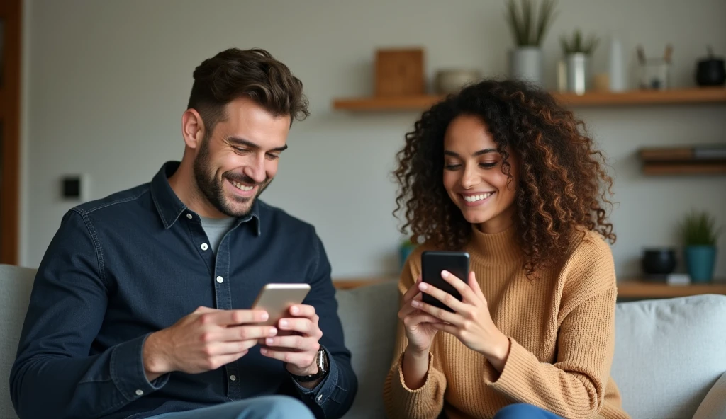 a man and a woman exchanging messages on cell phones