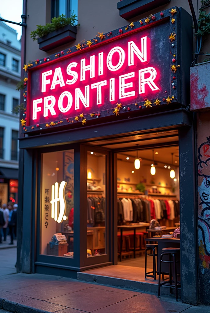 Fashion Frontier - Opening up new horizons in fashion、Innovative style store HS Logo Design Punk Original Mark Close-up of the signboard front