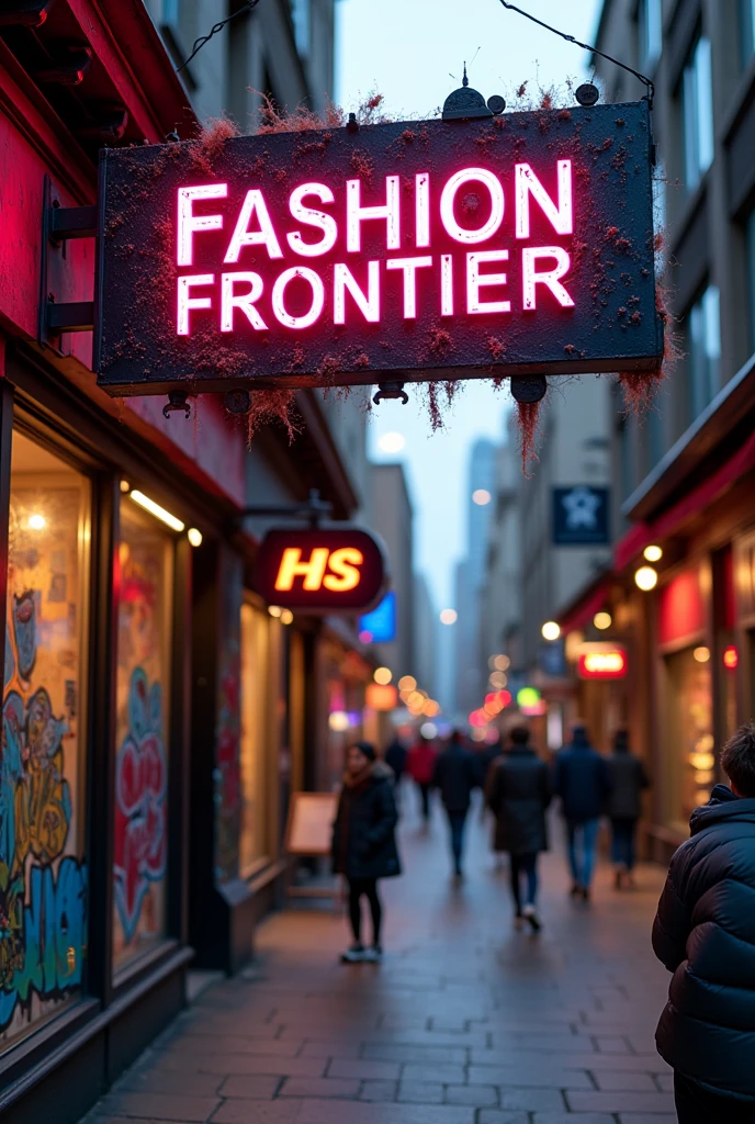 Fashion Frontier - Opening up new horizons in fashion、Innovative style store HS Logo Design Punk Original Mark Close-up of the signboard front