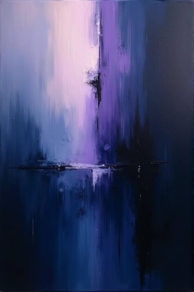 A minimalist abstract oil painting using dark blue tones, roxo e preto