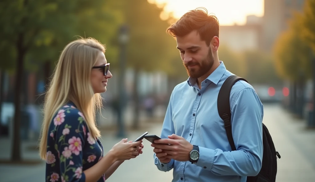 a man , exchanging messages on their cell phones at a distance