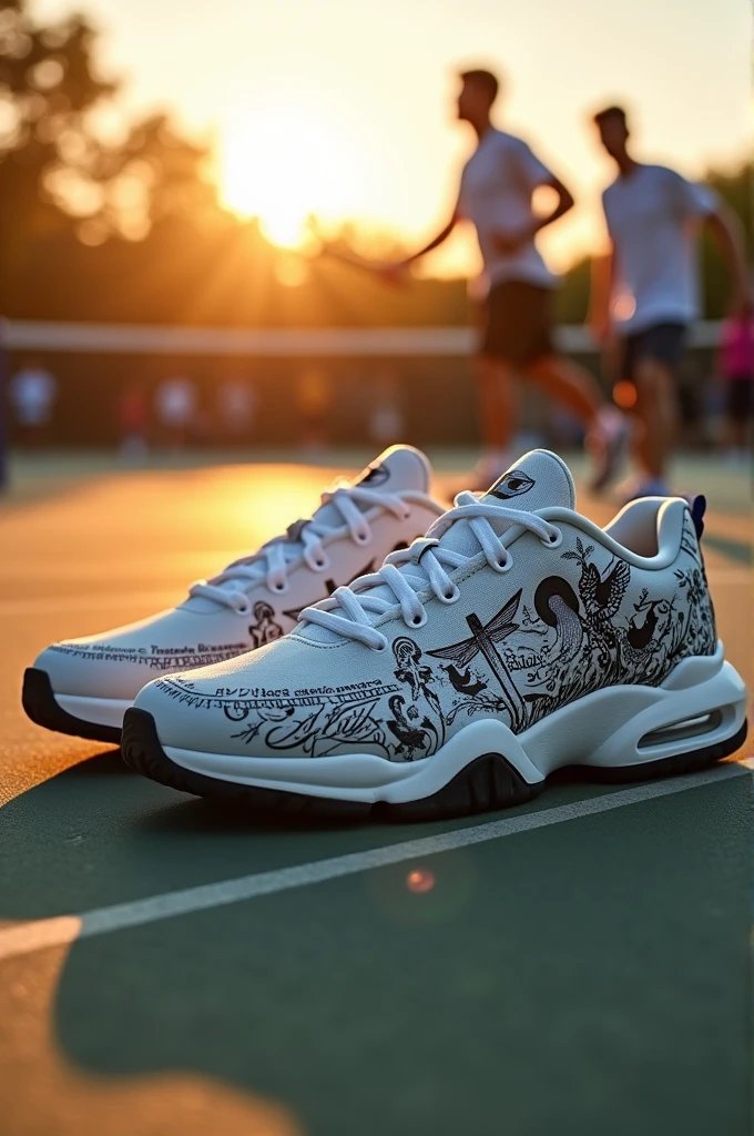 Champions/Personalized tennis shoes with Christian themed paint in black and white