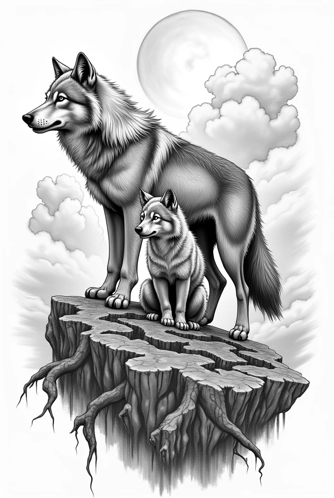 Tattoo sketch of a she-wolf and her cub who have walked a difficult path called life 