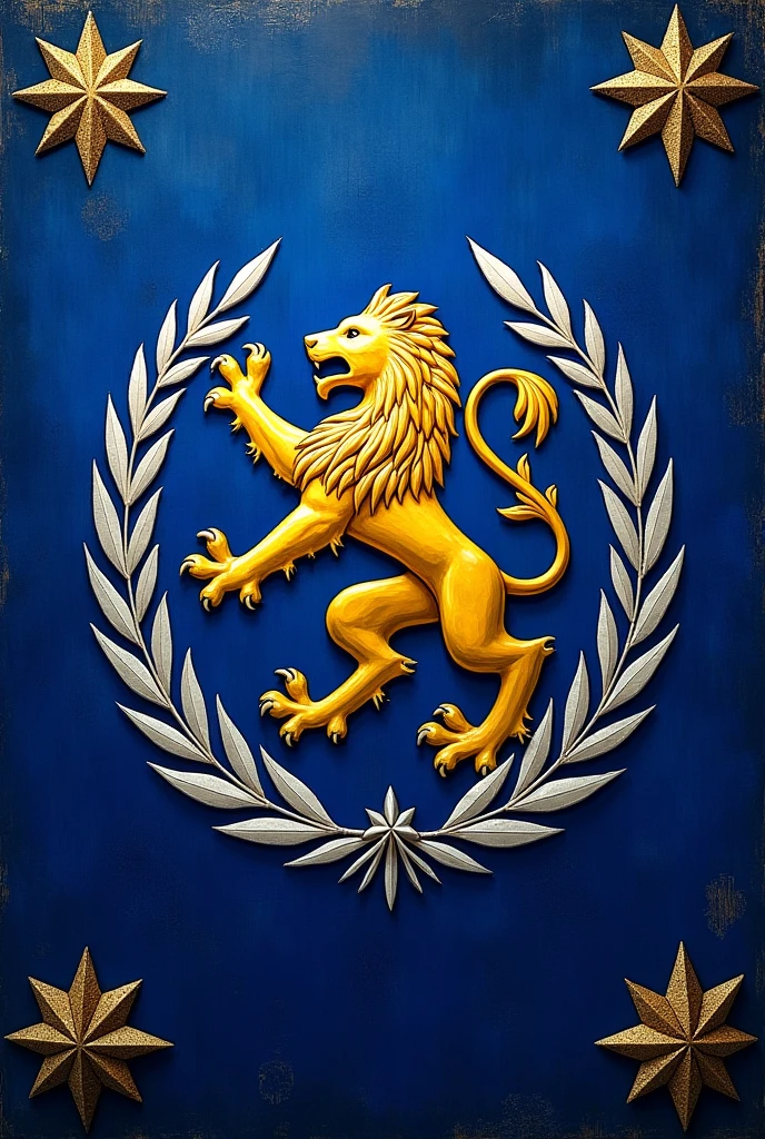 Create the flag of a country that is European and with details that show strength and wealth 