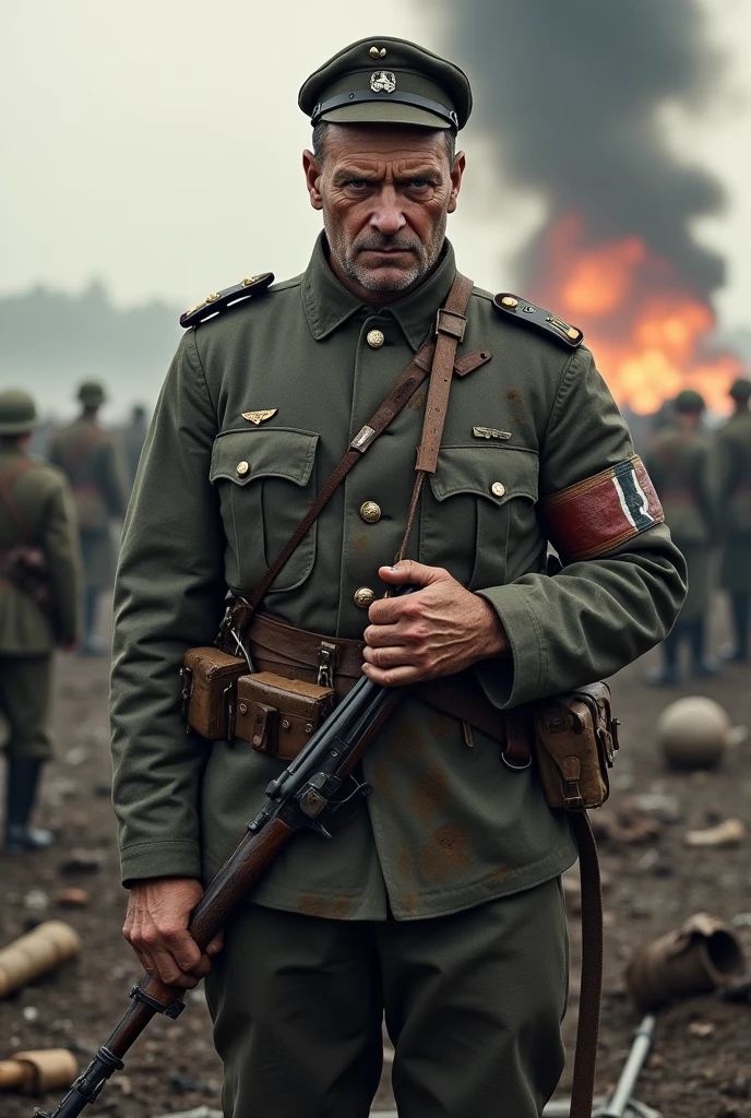 Wounded tired german soldier in 1914 during ww1 but he is continuing fight for his land with no fear