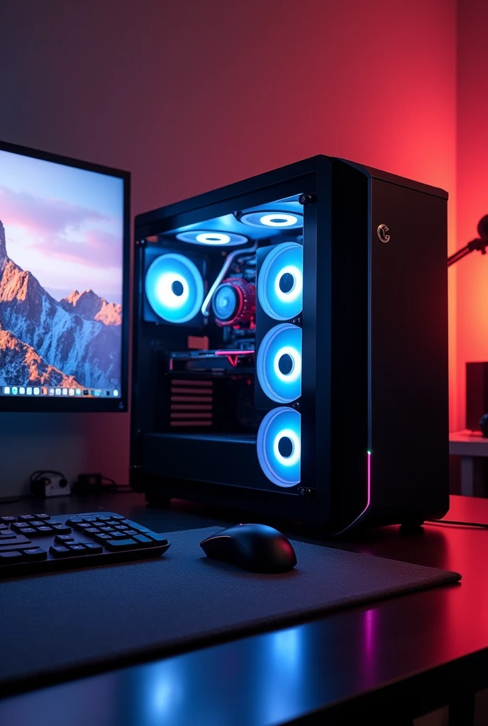 Create an advertising image of a CPU with the following specifications:
intel processor(r) Core i3-9100F CPU @ 3.20GHz 3.60GHz
rAM 8.00Gb
Solid State Drive M.2 128Gb
Placa Asus H310
Unidad de Estado rígido 1Tb
Tarjeta de Video NVIDIA GeForce GT 730
Case Hallion
Monitor LG 19"
Teclado y Mouse Teros
Estabilizado Forza
PadMouse
PrECIO S/950.00