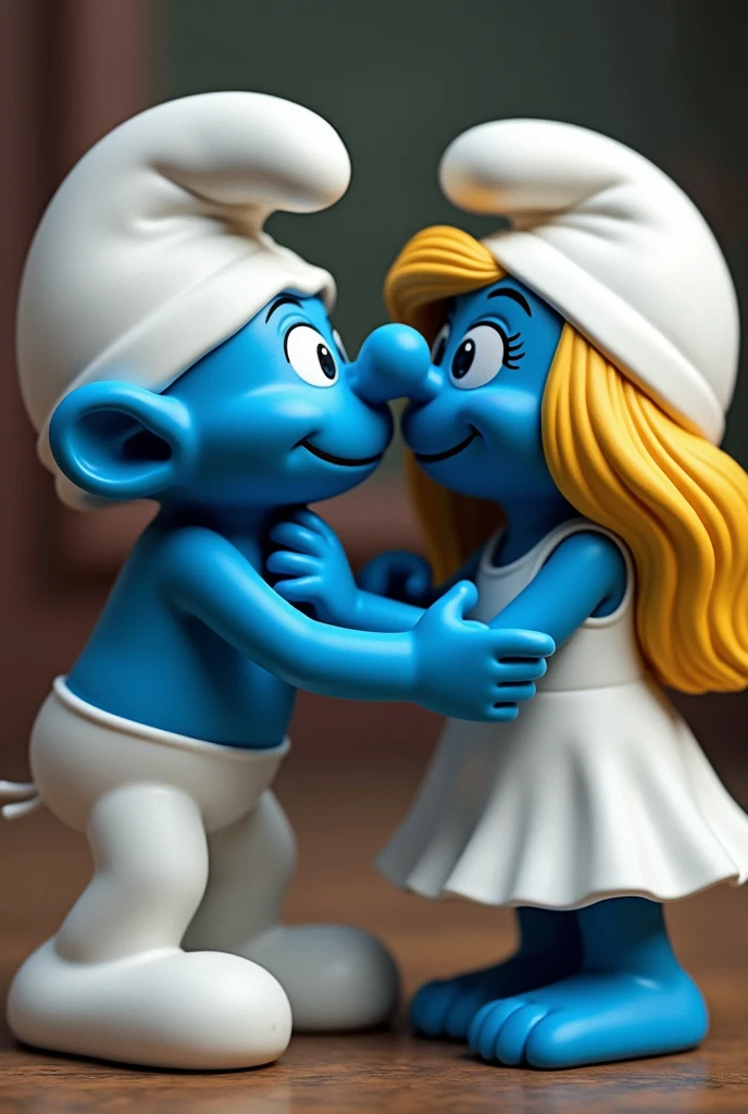 Smurf Man slaps smurf woman and the smurf woman grabs him and kisses him by force