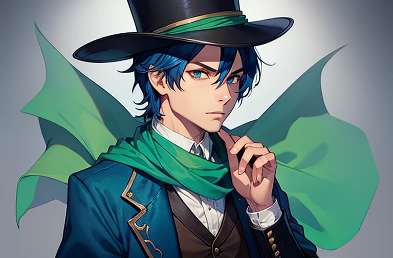juvenile,merchant,Blue short hair,Top Hat,Green shawl