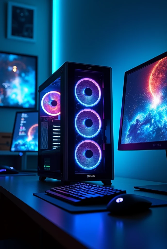 Create an advertising image of a CPU with the following specifications:
intel processor(r) Core i3-9100F CPU @ 3.20GHz 3.60GHz
rAM 8.00Gb
Solid State Drive M.2 128Gb
Placa Asus H310
Unidad de Estado rígido 1Tb
Tarjeta de Video NVIDIA GeForce GT 730
Case Hallion
Monitor LG 19"
Teclado y Mouse Teros
Estabilizado Forza
PadMouse
PrECIO S/950.00