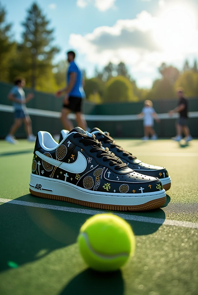 Champions/tennis,custom painted black and white with Christian theme ( Air Force One) in Spanish