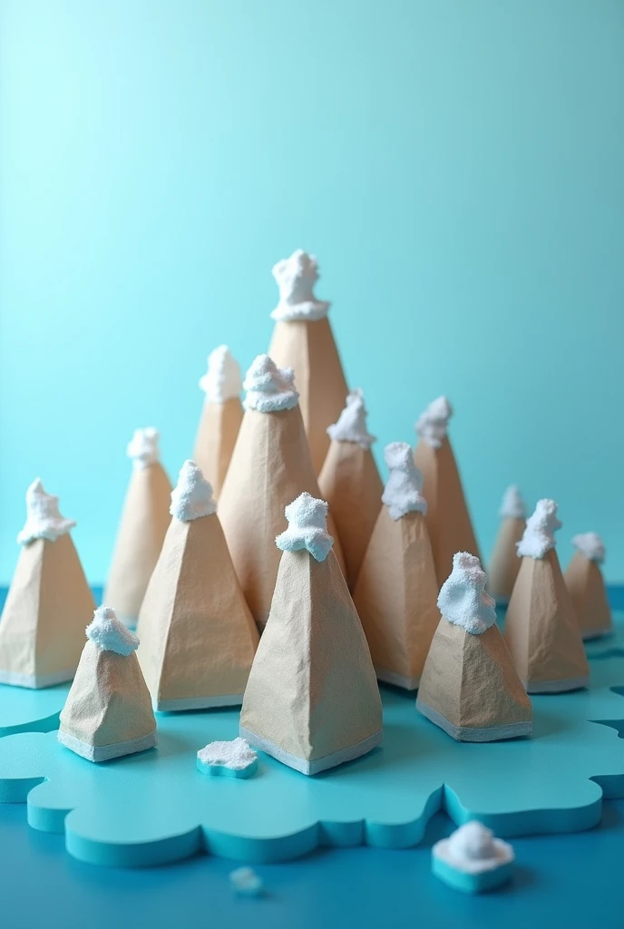 Some rolls of toilet paper, just the cardboard tube, molded, or crumpled in a way that resembles an iceberg
