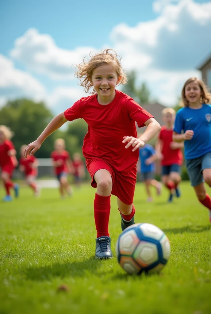 Young White Girl 、Medium chest、short soccer game