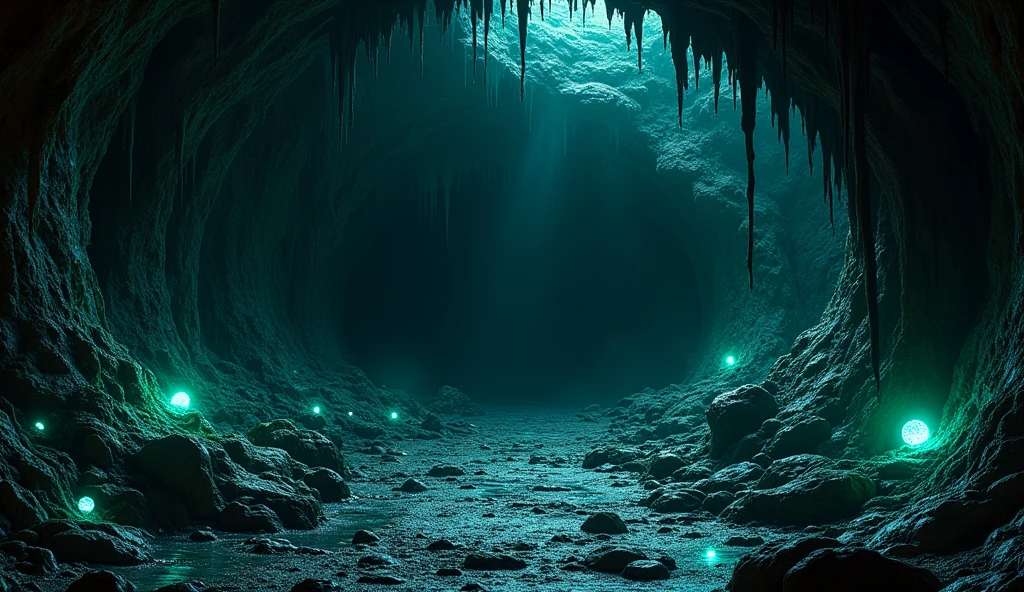 A terrifying and dark cave ((very realistic))