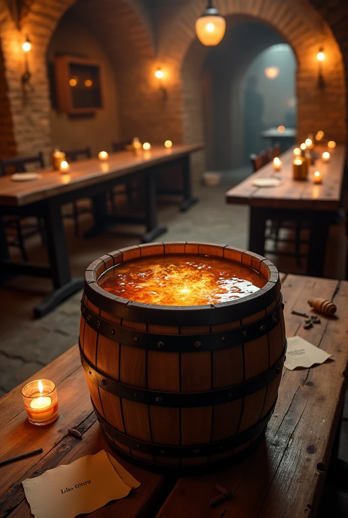 image of a medieval barrel-style drink, horizontally