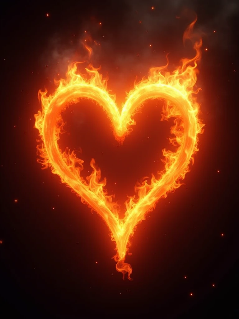 Epic valentine heart made of flames on dark background, aesthetics, perfect ultrarealistic fire texture