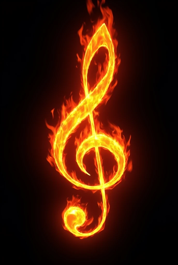 a bass clef made of fire with a black background