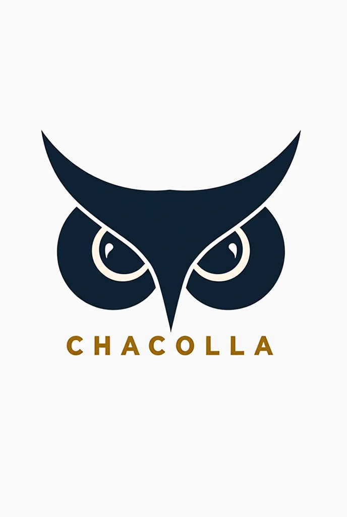 I need a minimalist logo with owl eyes that includes the word CHACOLLA integrated into the image in a golden color in an elegant way.