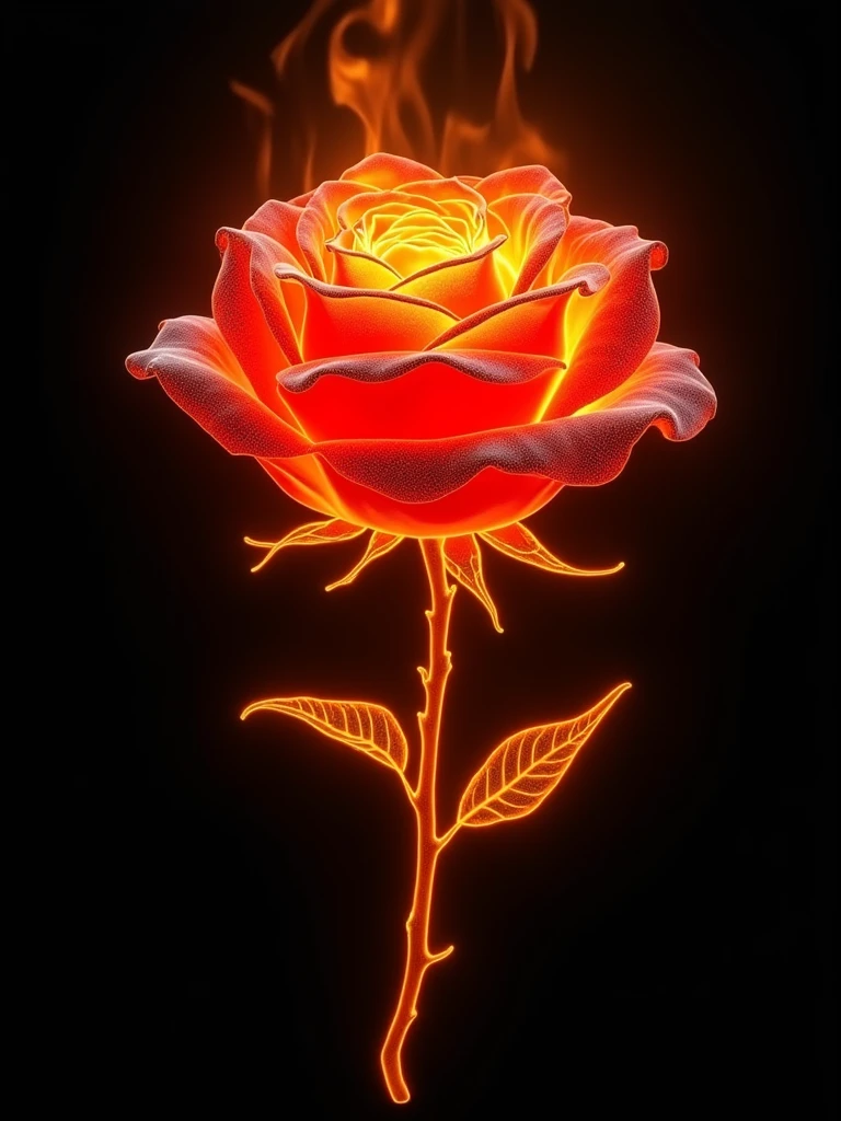 Epic rose made of flames on dark background, aesthetics, perfect ultrarealistic fire texture