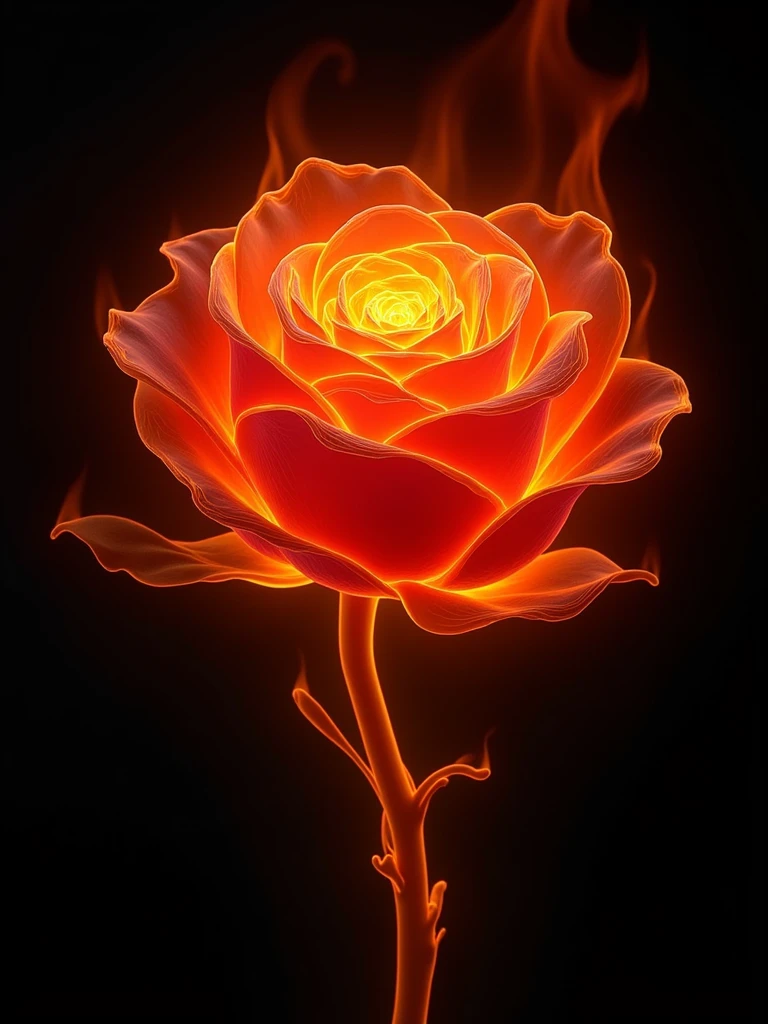 Epic rose made of flames on dark background, aesthetics, perfect ultrarealistic fire texture