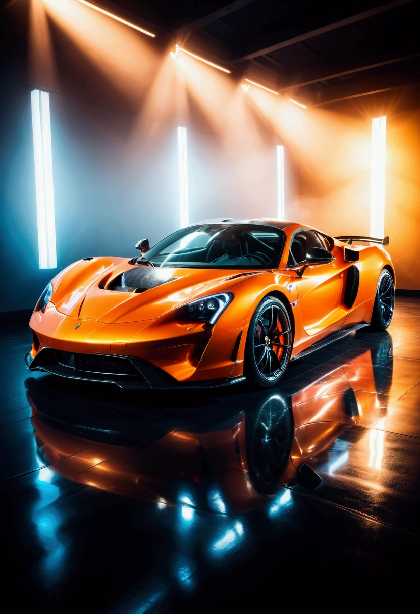 Car Photography, a sports car, detailed engine, supercar, dramatic lighting, cinematic angle, detailed reflections, glossy paint, high contrast, dynamic motion blur, shallow depth of field, cinematic atmosphere, professional photography, photorealistic, vibrant colors, studio lighting, masterpiece, best quality, very aesthetic, absurdres