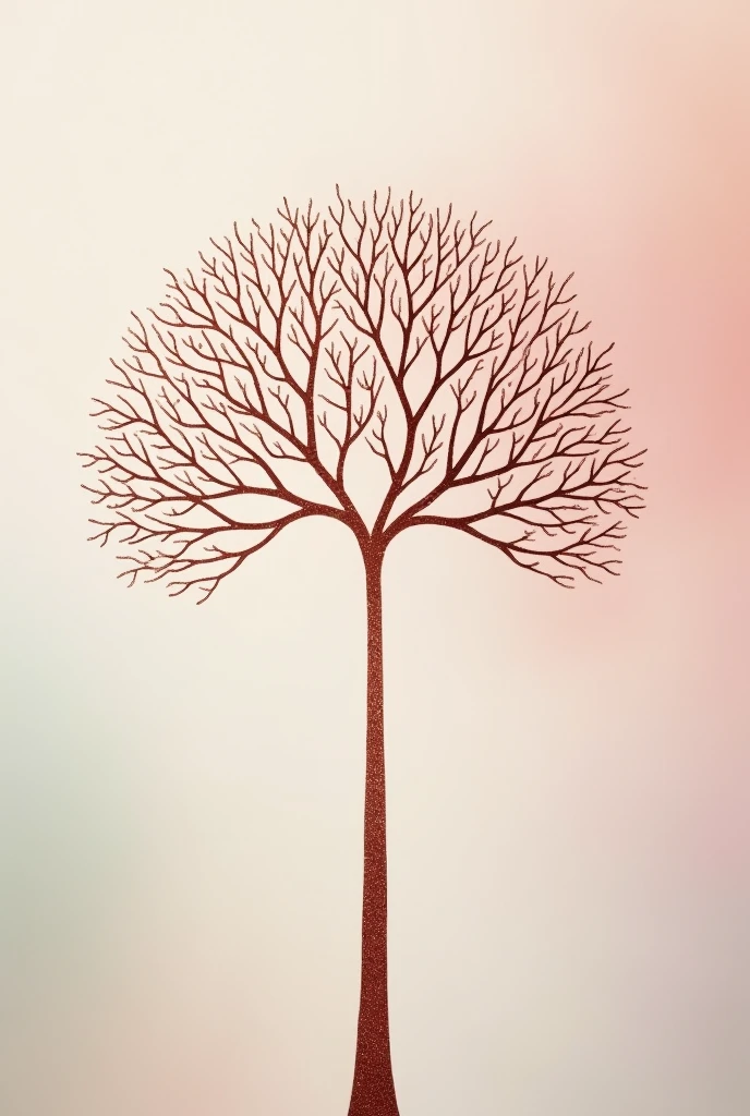 I need a drawing of a tree in rose gold color. I need this tree to have few branches, that it has a straight trunk and that it reminds the human mind in its canopy. This design needs to be minimalist, delicate and feminine.