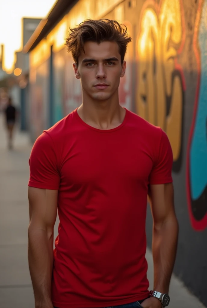 Sexy boy in red shirt