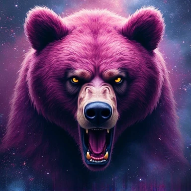 Magenta and purple aggressiv roaring bear head