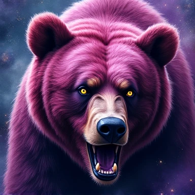Magenta and purple aggressiv roaring bear head