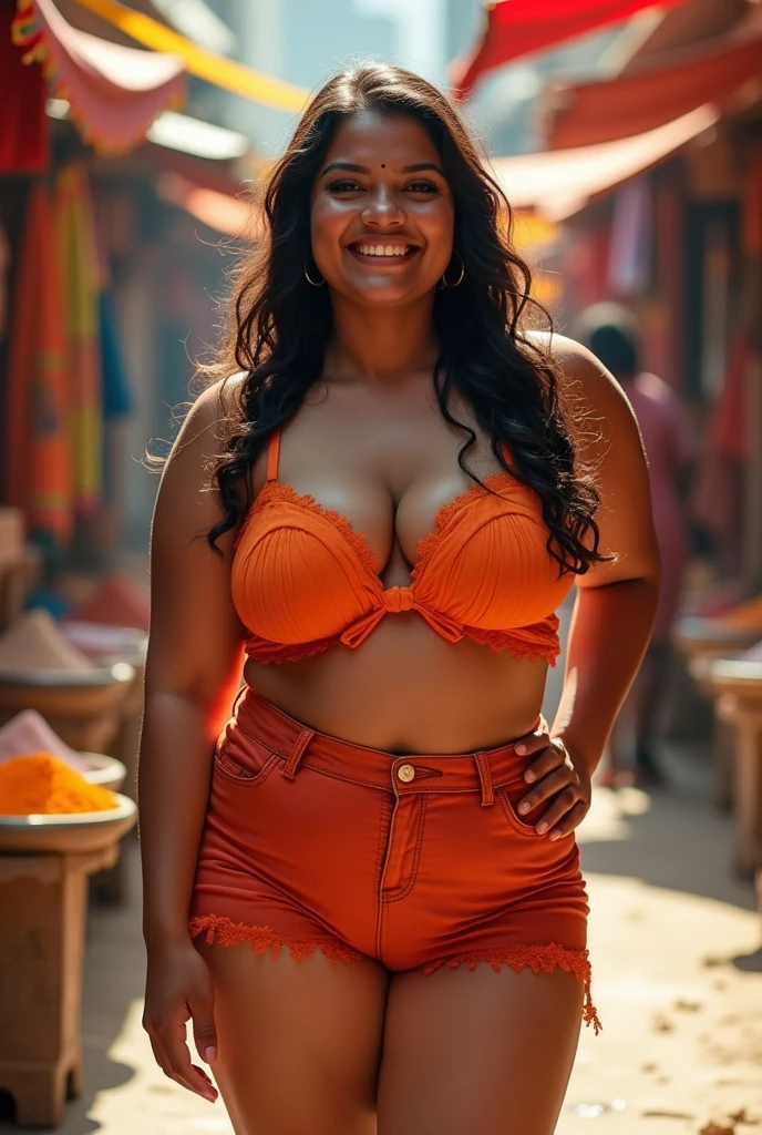 indian, curvy women, showing big booty, wearing thight shorts, smiling face, cute thick girl