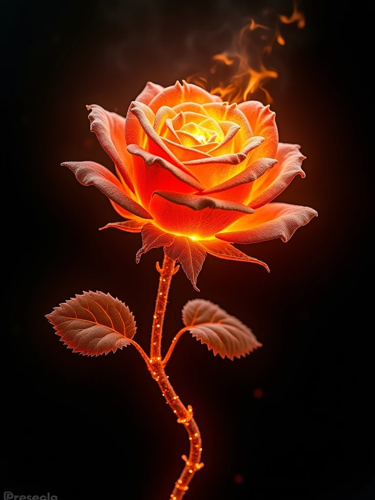 Epic rose made of flames on dark background, aesthetics, perfect ultrarealistic fire texture