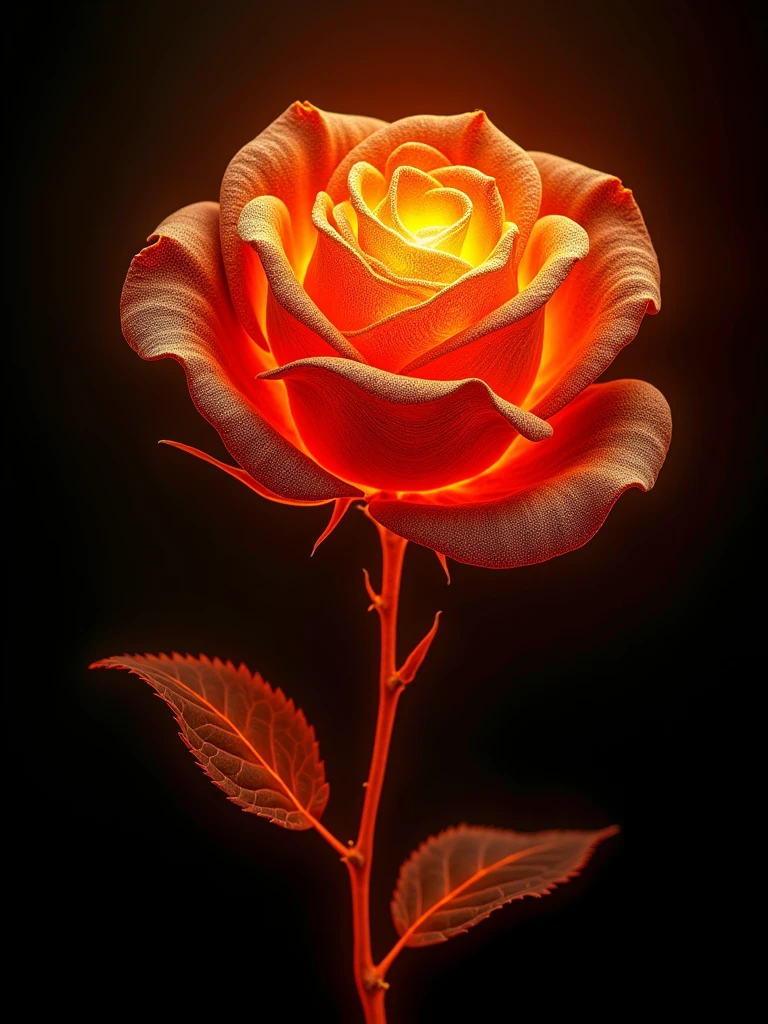 Epic rose made of flames on dark background, aesthetics, perfect ultrarealistic fire texture