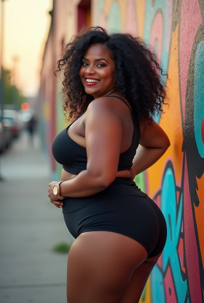 indian, curvy women, showing big booty, wearing thight shorts, smiling face, cute thick girl