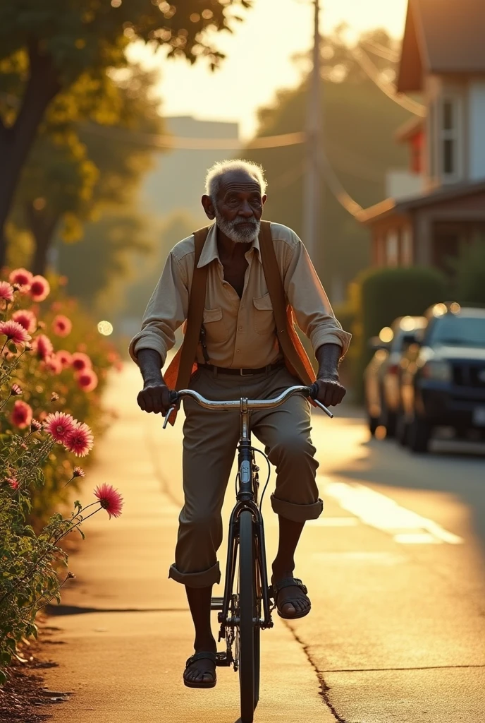 man old, thin and black riding a bicycle
