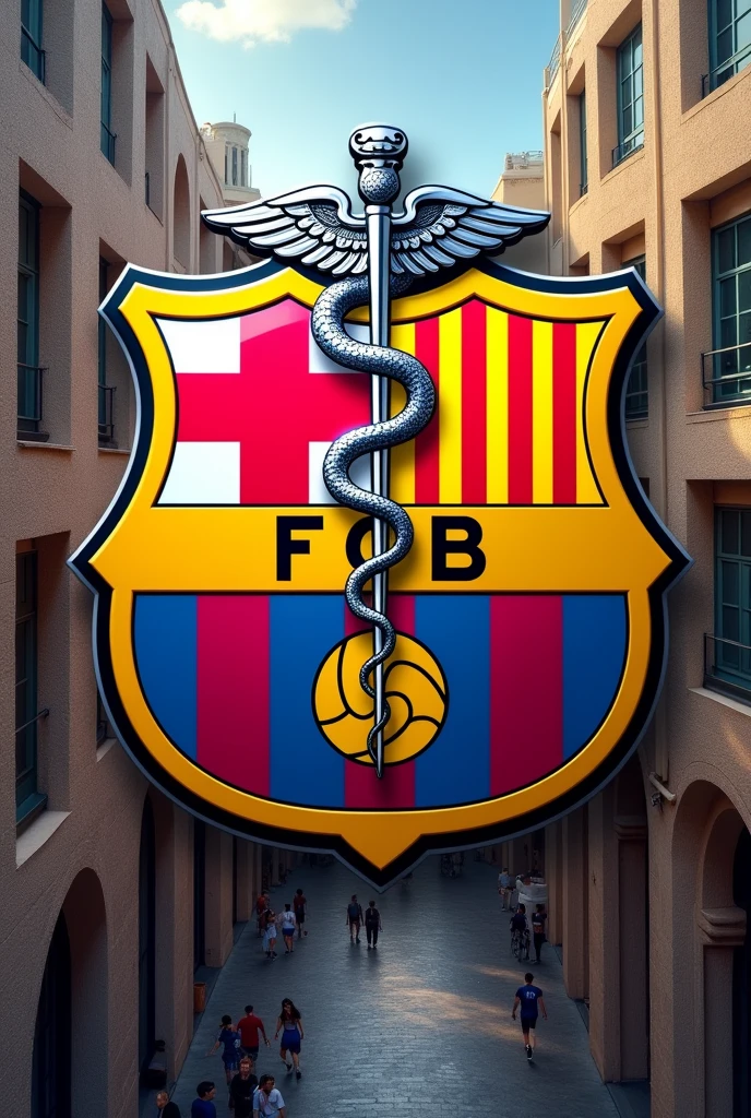 Combine a Barcelona logo with medicine by adding the medical snake.