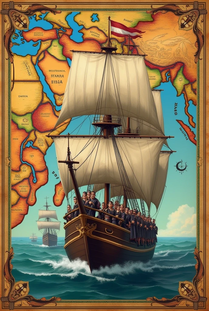 East India Company on map of India by ship full of troops