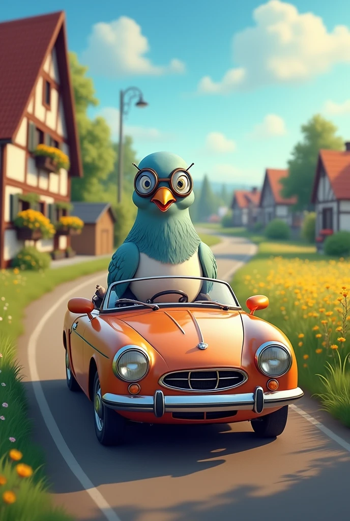 A pigeon driving a Chevette in Germany