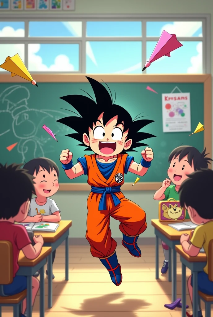 Goku at school doing activities