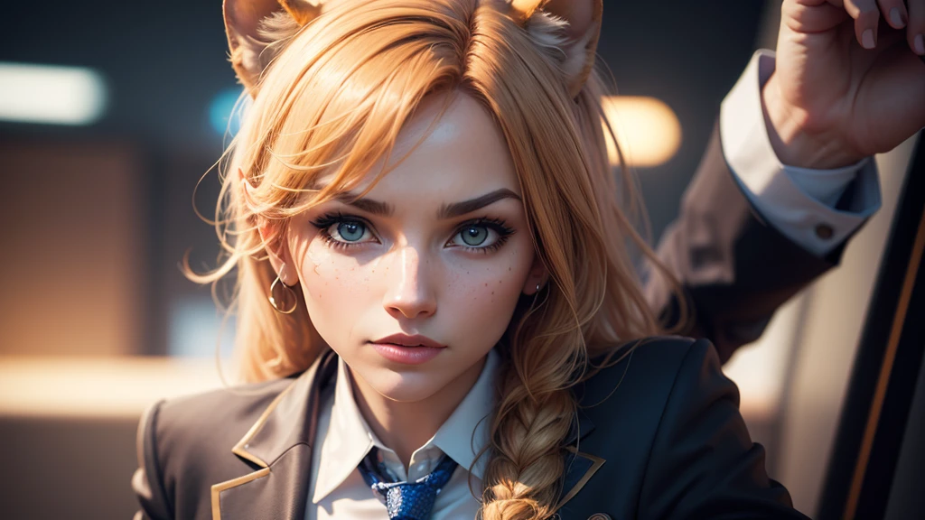 1 cheetah anthropomorphic female digital marketer in a suit, portrait, wearing business suit, blurry suburban home background, (best quality,4k,8k,highres,masterpiece:1.2),ultra-detailed,(realistic,photorealistic,photo-realistic:1.37),HDR,UHD,studio lighting,ultra-fine painting,sharp focus,physically-based rendering,extreme detail description,professional,vivid colors,bokeh,concept art