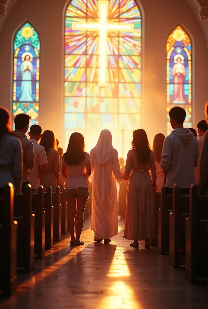 Catholic Youth Pastoral Image
Slogan: Young people towards Christ through Mary
Young people in modern clothing
Christ in the center and also the Virgin Mary