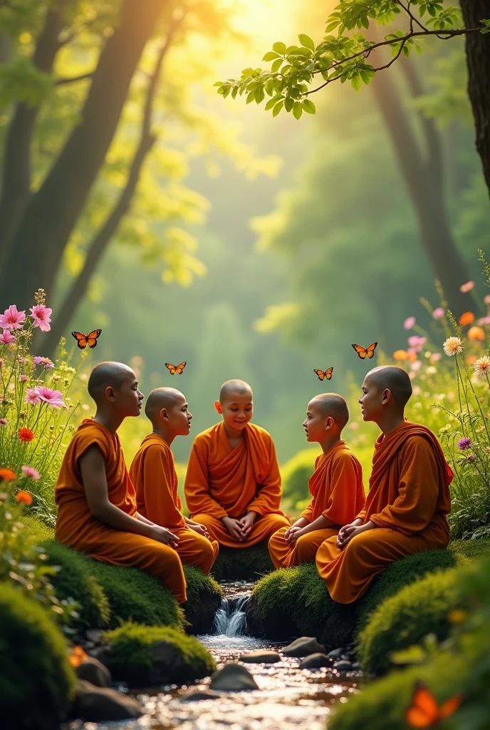 Natural nature beauty  enjoing  five bhikku