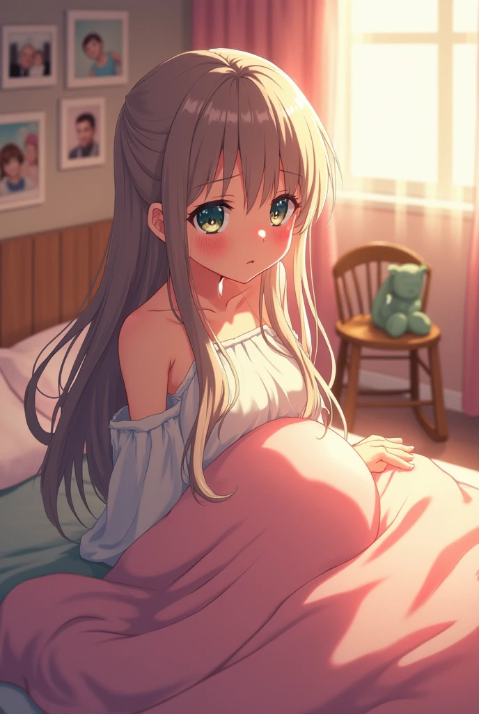 Pregnant anime giving birth pain bedroom