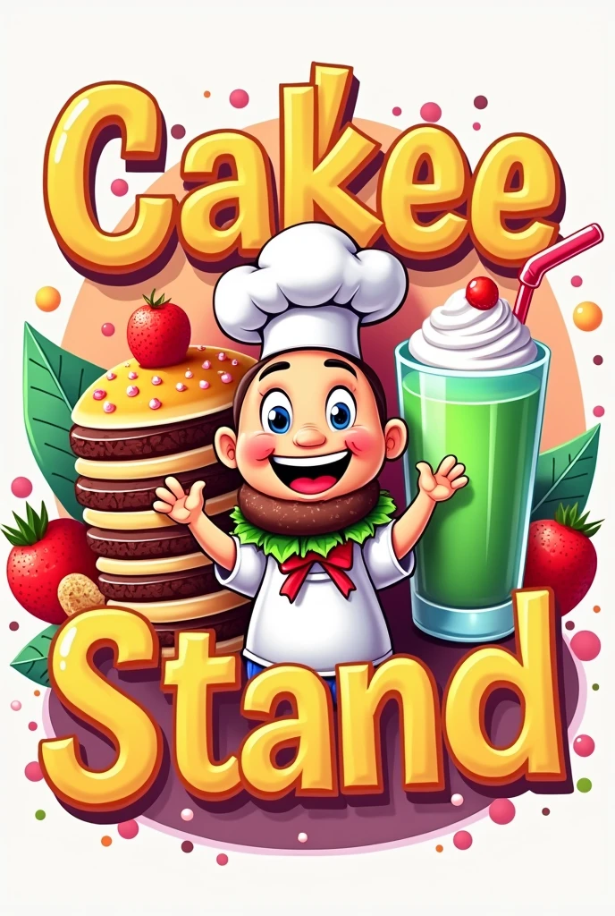 I want a logo for a stand that sells cakes, meat burgers and smoothies