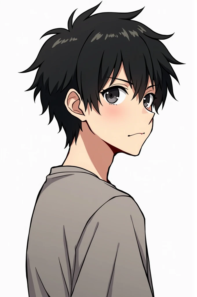 An introverted high school boy, facing the camera, short black hair, simple manga style for drawing, sem muitos detalhes.