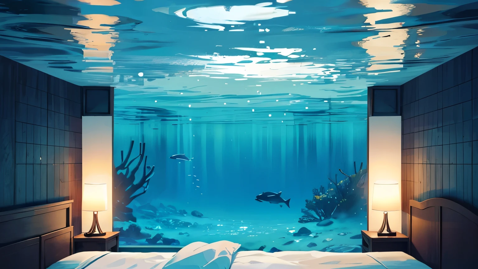 Fantastic underwater,This scenery soothes the soul,It gives me a sense of quiet peace,Bed in water