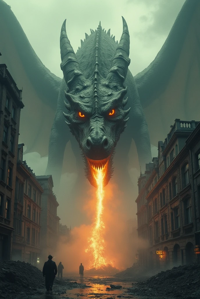 Fire-breathing dragon in a Nazi city