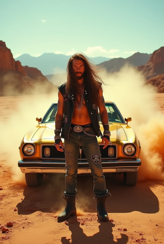Metalhead in the desert whit a ford maverick 1977