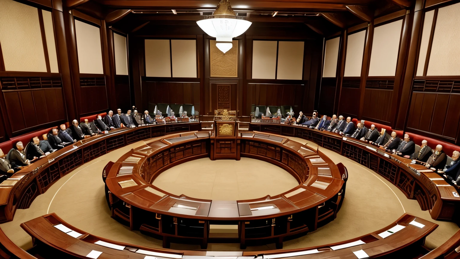 A big (((the council chamber of the Xia Dynasty))), Where Yu, The large, are in deep discussion with (((his advisors))). The image captures the intricate details of the governance models being developed, destined to shape the empire for centuries to come.