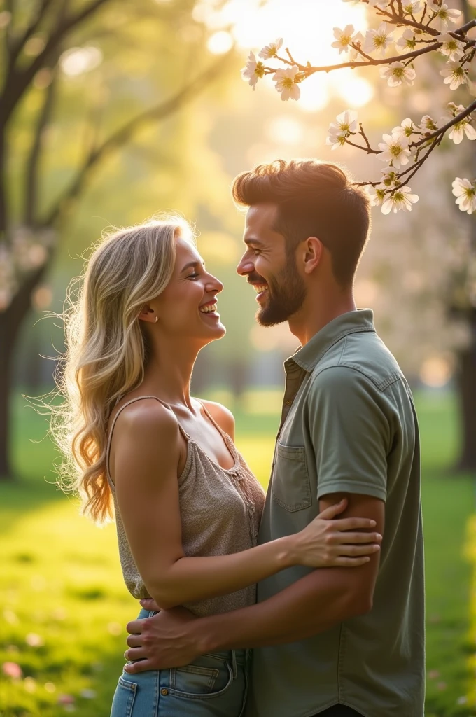 White girlfriend with brown boyfriend , Young men , happy